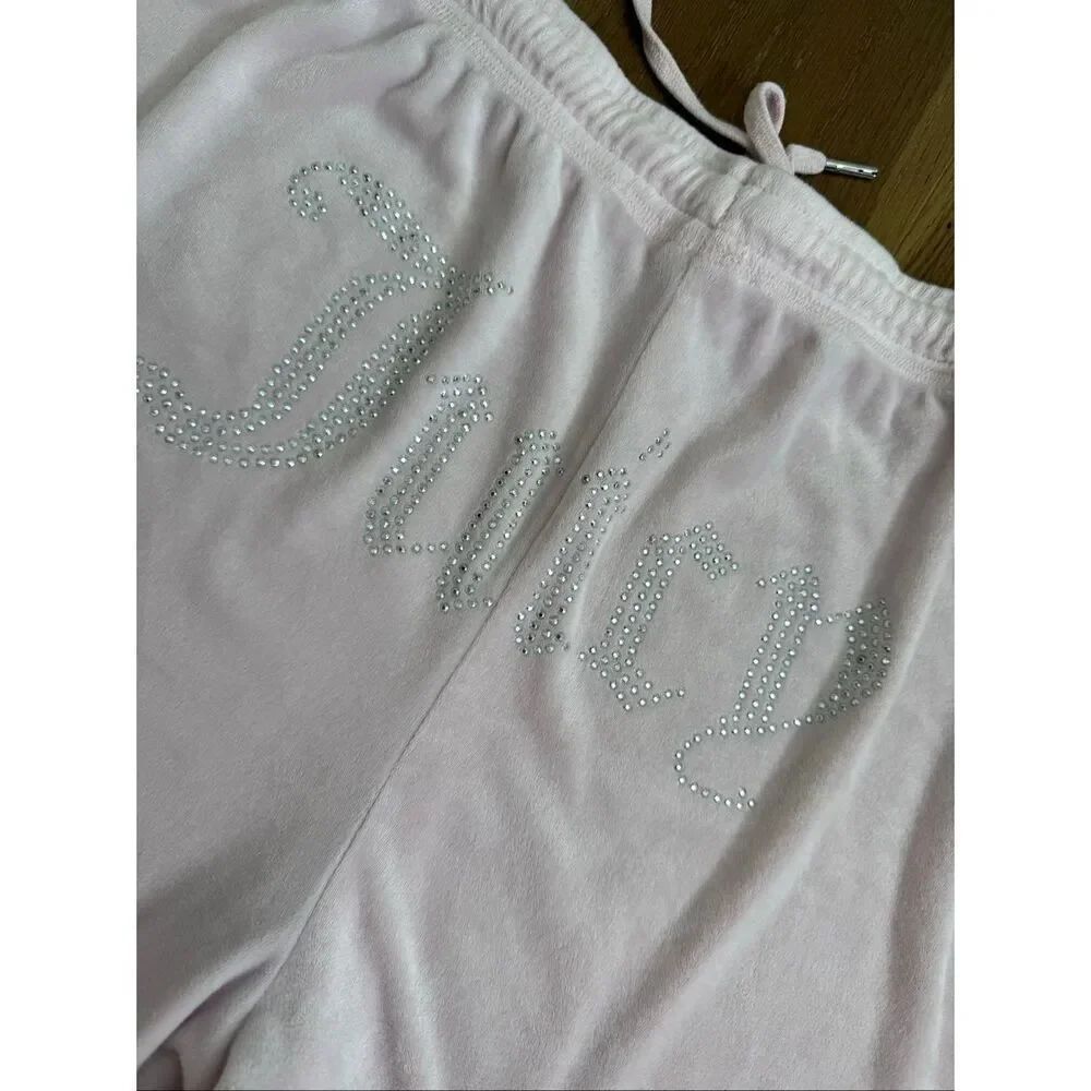 Juicy Couture Silky Velour Bling Logo Butt Soft Pink Lounge Shorts L